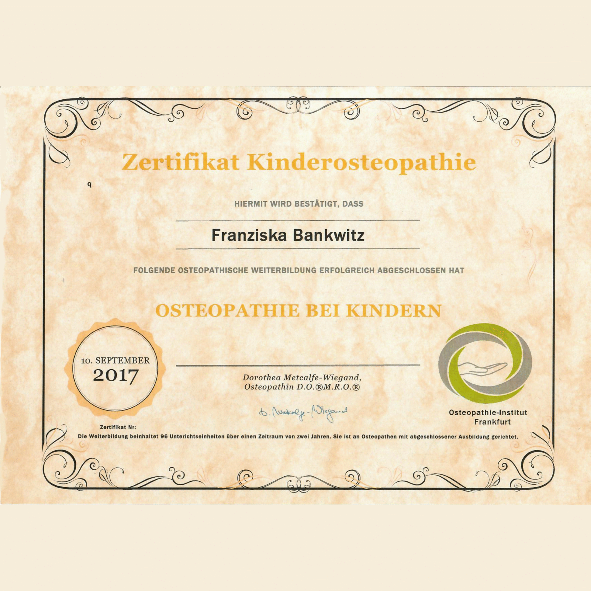 Kinderausbildung Osteopathie Zertifikat